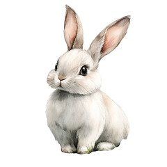 Obraz premium A watercolor-style illustration of a white rabbit with large ears and black eyes.
