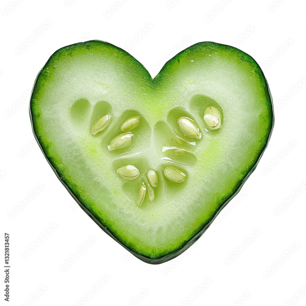 Poster heart-shaped cucumber slice isolated on white background