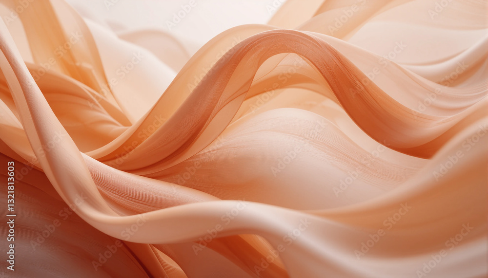 Poster 3d rendered abstract waves with soft, flowing shapes and a warm, beige color scheme.