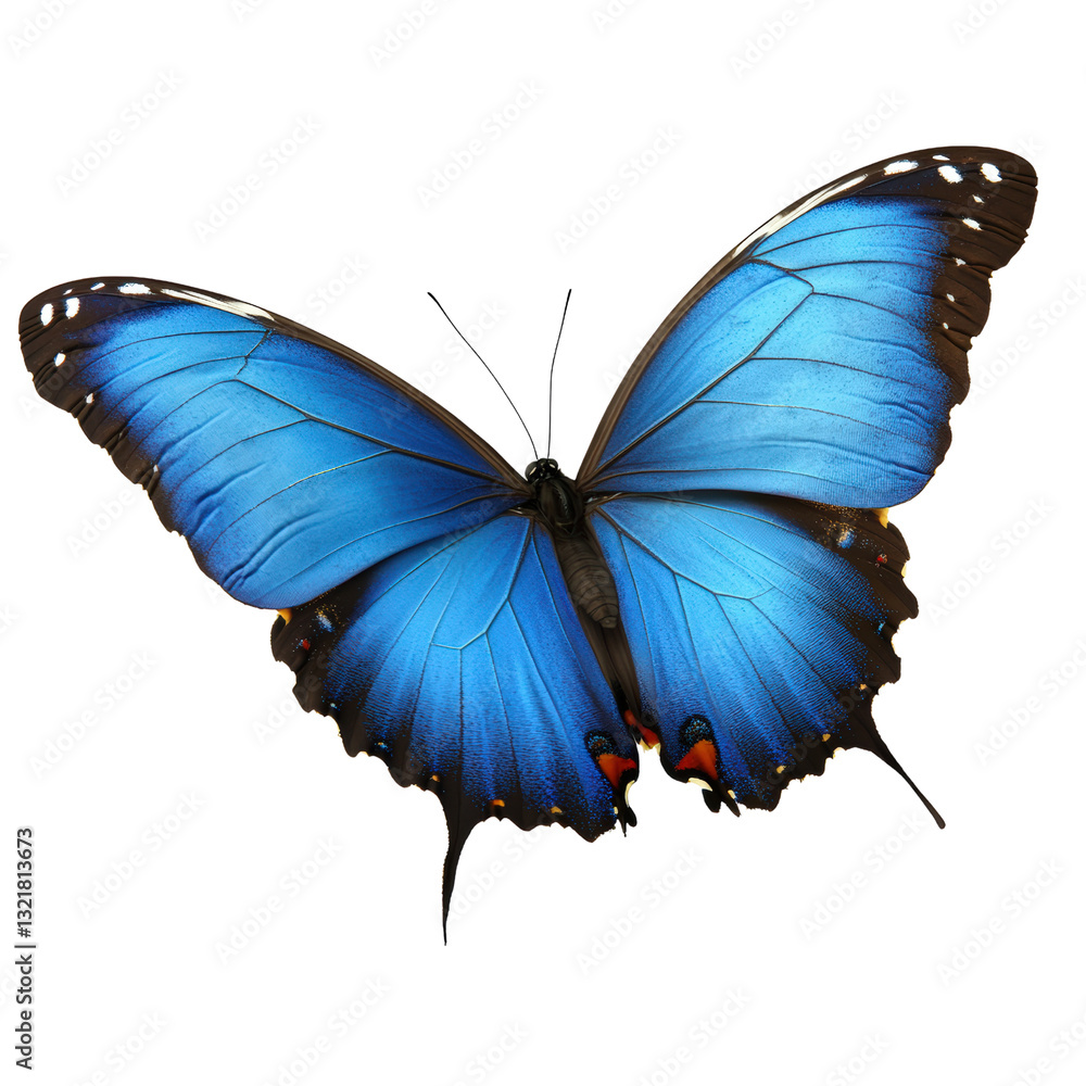 Poster a stunning blue butterfly gently resting on a leaf in a lush green environment showcasing its intric