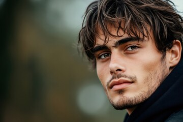 Obraz premium Young man with brown hair and green eyes posing outdoors