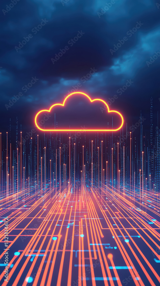 Aufkleber futuristic cloud computing concept with vibrant data streams and neon lights