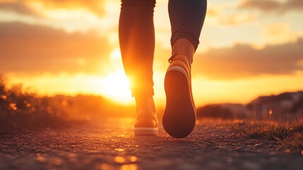 Professional Image of a Person's Foot Walking at Sunset Symbolizing Positive Vibes