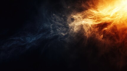 Abstract fire and smoke clashing, dark background, energy concept, design element
