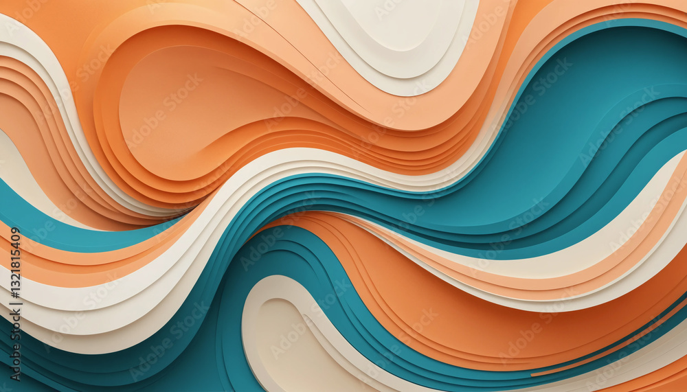 Aufkleber 3d rendered abstract waves with a dynamic, swirling pattern and a mix of warm and cool colors.