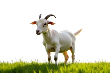 Obraz premium Adorable White Goat in Lush Green Grass
