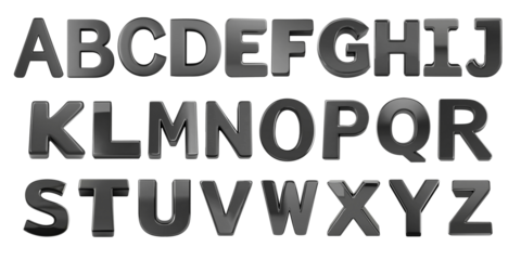 Black Glossy 3D Alphabet Letters in Bold Modern Style