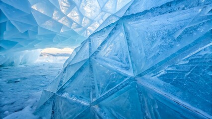 Geometric blue ice texture background