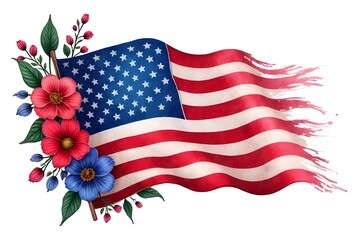 American Flag with Floral Border Illustration