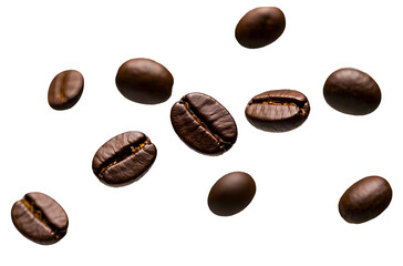 Flying Coffee Beans Floating in Mid-Air – Isolated on White Background