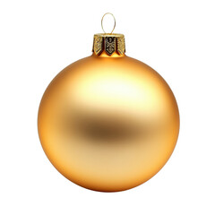 Elegant gold christmas ball ornament hanging on a festively decorated tree with sparkling lights and colorful baubles isolated on transparent background..