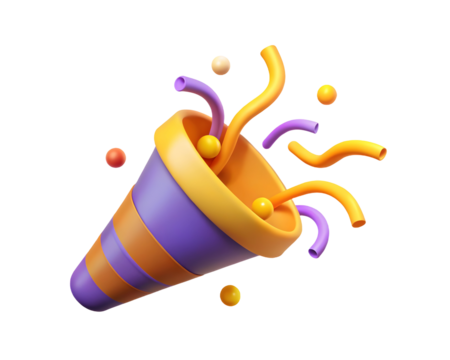 3d Party popper isolated on transparent background