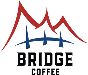 Logo Bridge Coffee, color red and blue, simple logo