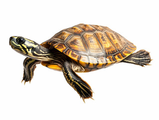 Obraz premium A vibrant turtle swimming gracefully, showcasing its intricate shell patterns and lively demeanor in a bright, clear environment.