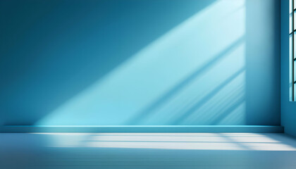 Serene Blue Room Bathed In Sunlight, A Minimalist Haven Of Calm And Quiet Contemplation, Showcasing The Gentle Interplay Of Light And Shadow On A Smooth Wall And Floor