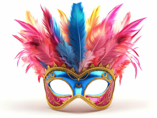 Colorful feathered mask featuring vibrant hues, ideal for celebrations and cultural events.