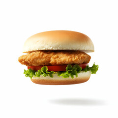 Delicious chicken burger with fresh lettuce, tomato, and a soft bun, perfect for a satisfying meal.