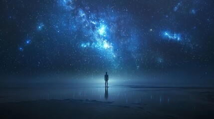 Fototapeta premium Silhouette of a man gazing at the Milky Way