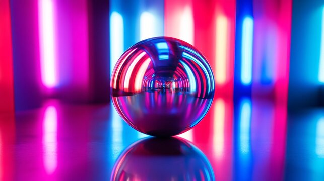 Professional Vibrant Metallic Sphere on Neon Backdrop for Modern Design