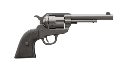 Revolver gun with grey metallic finish on white background isolated