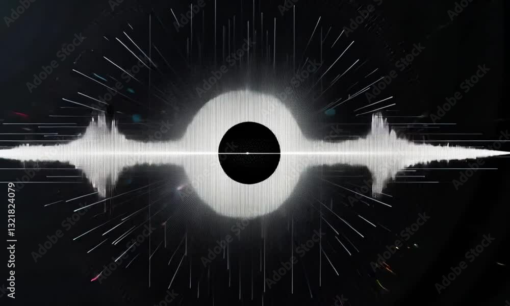 Aufkleber futuristic audio waveform visualization with glowing digital sound waves on a dark background.