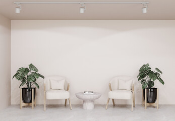 3d render minimalist clinic waiting room interior design