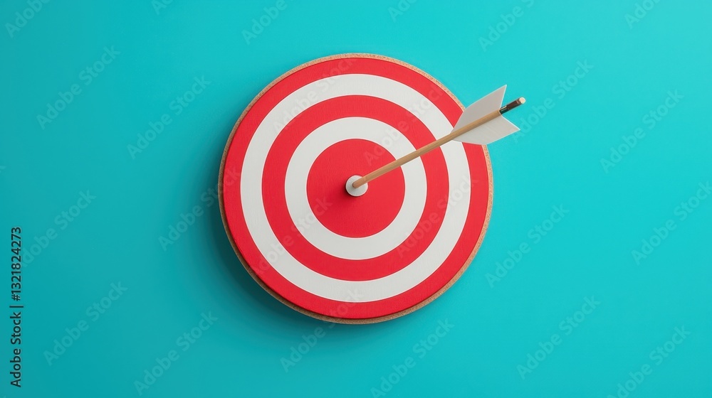 Poster bullseye target with arrow on blue background representing precision and accuracy in business or spo