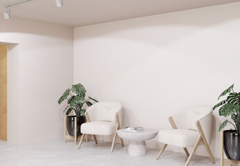3d render minimalist clinic waiting room interior design