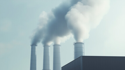 Industrial Emissions: A stark visual representation of environmental pollution, showcasing smoke billowing from industrial chimneys against a pale sky.
