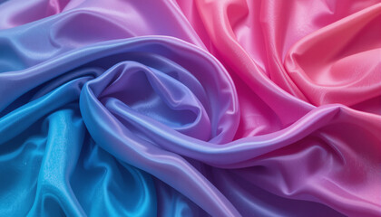 Obraz premium Close-up of a pink, purple, and blue fabric with soft folds.