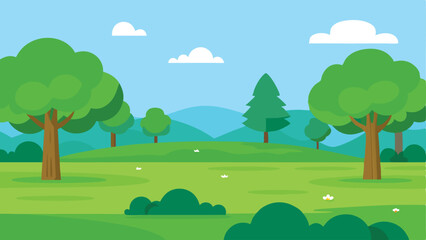 Obraz premium Green lawn in the park in summer vector Cartoon background using