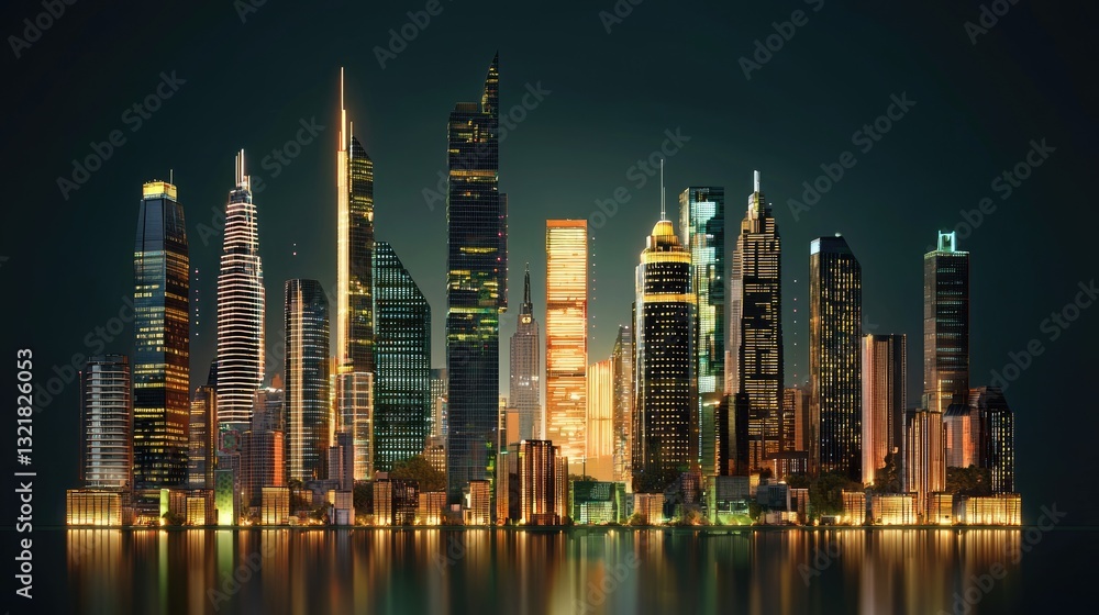 Poster a high-tech cityscape under development, linked by a web of digital communication lines.