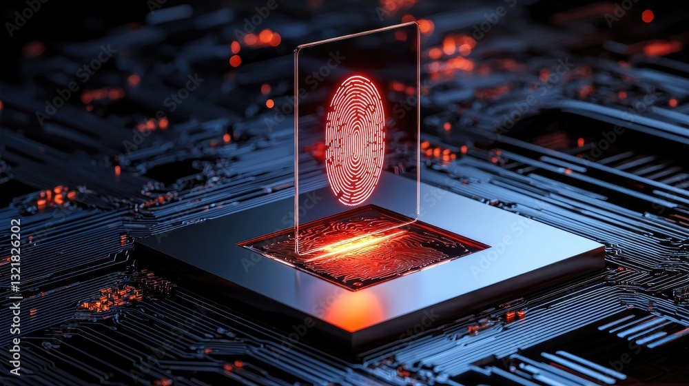 Poster a high-tech fingerprint scanner glowing on a virtual screen, symbolizing authentication.