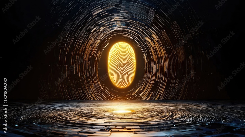 Poster a high-tech fingerprint scanner glowing on a virtual screen, symbolizing authentication.