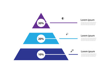 Triangle or pyramid infographic. Template design with three part for presentation and business information