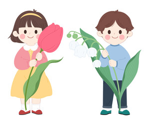 boy and girl with flowers