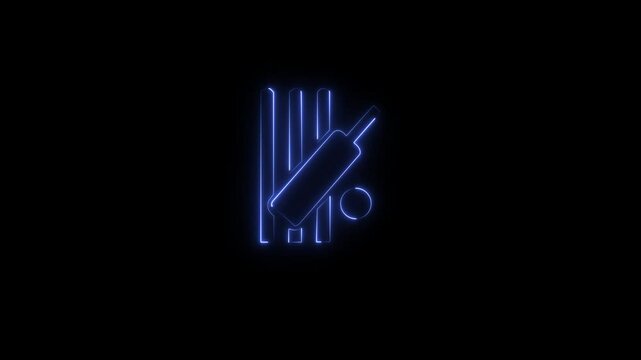 Neon Cricket Showcase Bat, Ball, and Stumps Icon and Symbol Animation on Black Background, HD Video