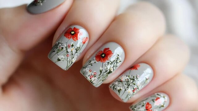 Hand with floral nail art design