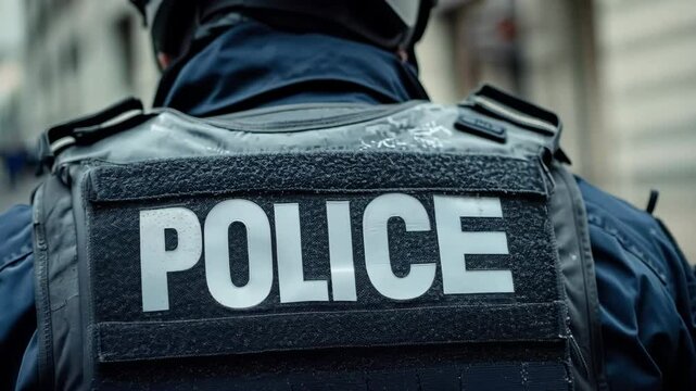 Back view of police officer in uniform