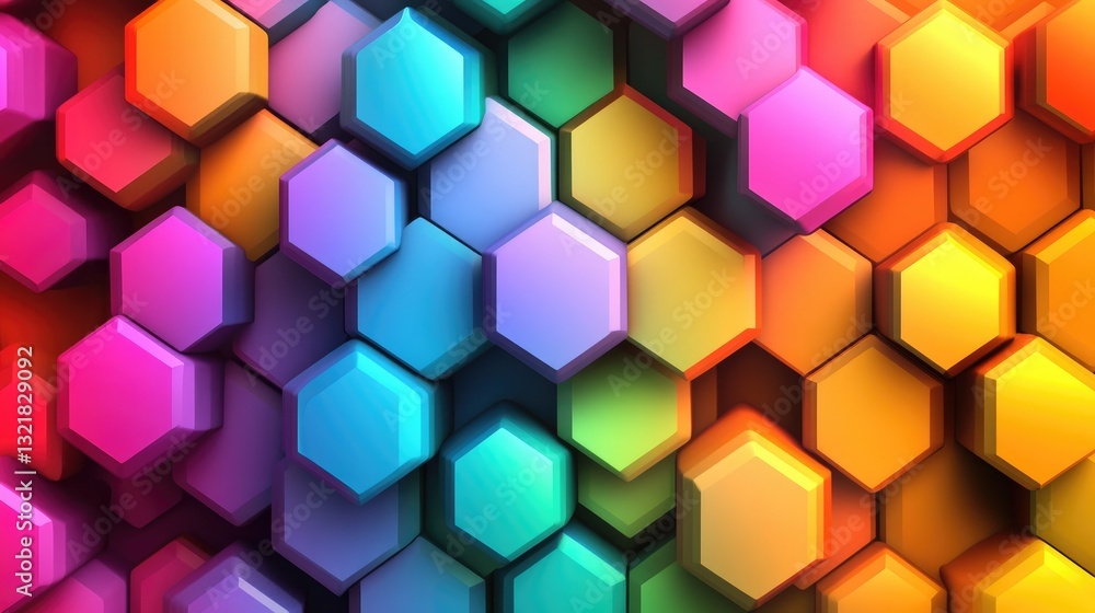 Poster colorful hexagonal pattern with 3d effect in gradient shades