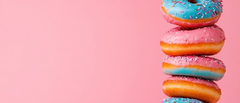 Vibrant Workplace Wellness Concept Stacked Colorful Donuts Showcasing Team Diversity, Morale Boosting Aesthetics for Modern Corporate Culture