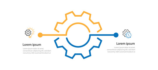 2 step work information. Timeline infographic template with line cog icon concept