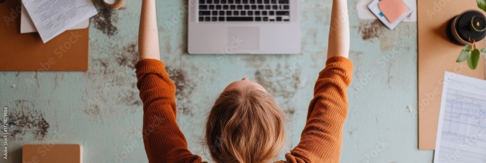 Aufkleber mindful productivity gen z remote work wellness - ergonomic home office stretch break with minimalis