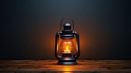 Illuminating Still Life: A Glowing Vintage Lantern on Rustic Wood