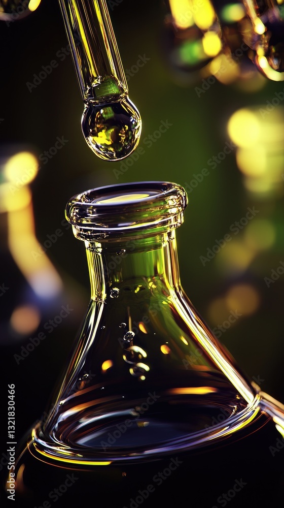 Aufkleber dropper adding liquid to vial; lab; research; bokeh background; science