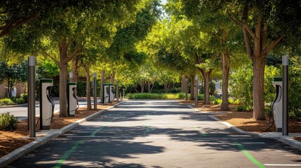 Serene Electric Vehicle Charging Station Surrounded by Trees