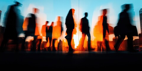 Urban Momentum Blurred Corporate Silhouettes Capturing Dynamic Leadership and Collaborative Innovation in Next-Gen Business Transformation