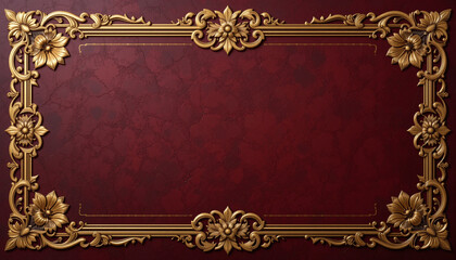 An ornate vintage gold frame with a dark red textured center.