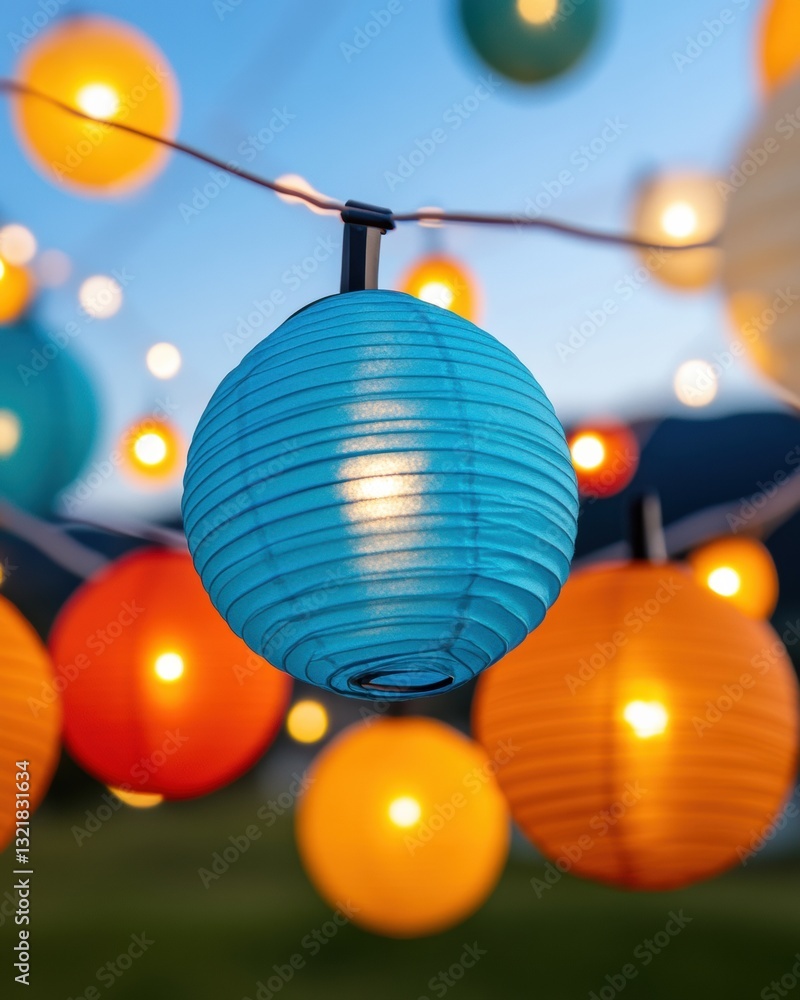 Poster vibrant outdoor party illumination colorful paper lantern string lights - modern event design for im