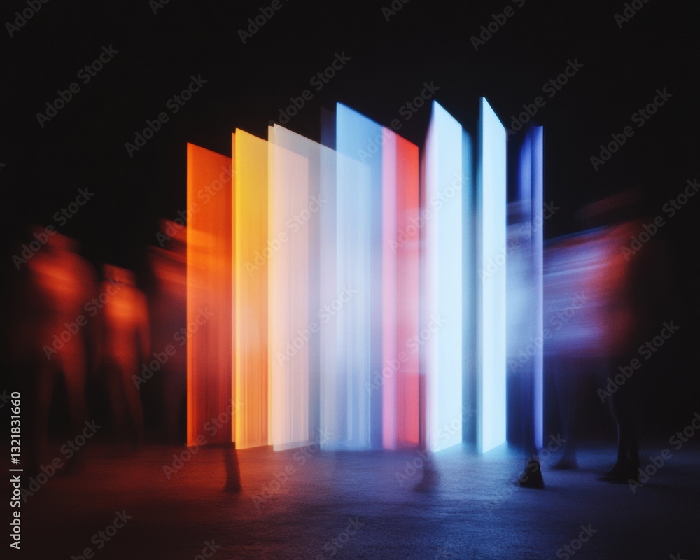 Poster Digital Immersion Gradient Light Installation Exploring Spatial Dynamics, Chromatic Interaction, and Next-Gen Experiential Design for Creative Industries